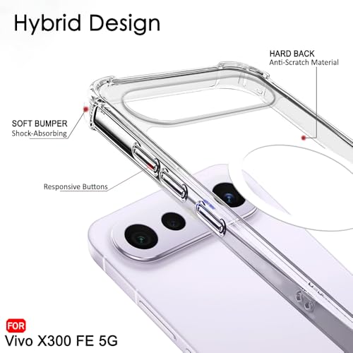 Image of TheGiftKart Shockproof Ultra-Hybrid Back Cover Case for Vivo X300 FE 5G Compatible with MagSafe | 360 Degree Protection | Crystal Clear Hard Cover Case for Vivo X300 FE (PC & TPU, Transparent Bumper)