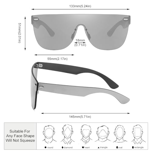 Rimless Sunglasses For Women Men One Piece Square Oversize Mirror Lens Anti Reflective4