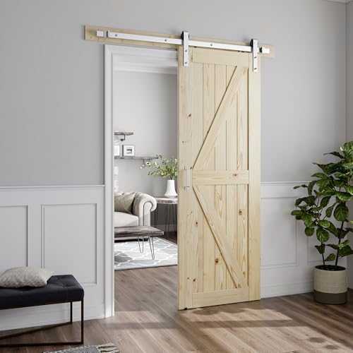 Image of SMARTSTANDARD 28in x 84in Sliding Barn Door with Brushed Nickel Hardware