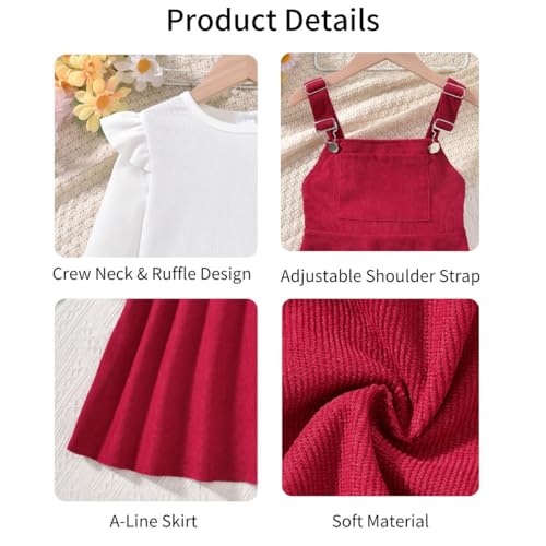 Image of HIHA Little Girls Adjustable Corduroy Pinafore Overall Dress Set Size 6-12