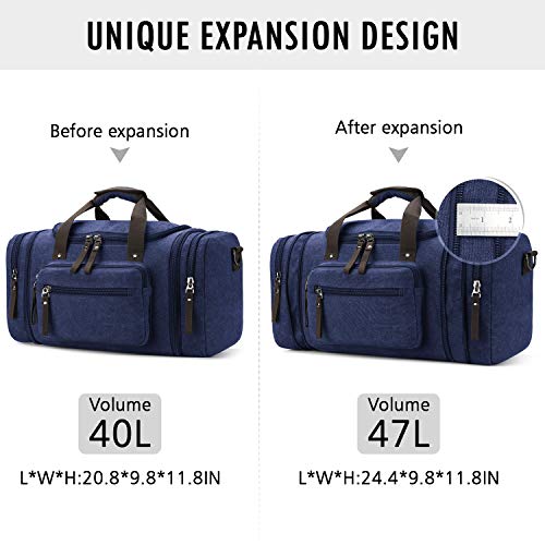 Toupons Canvas Duffel Bag Travel Bag for Men Overnight Bag Weekender Duffle Bag (Blue)