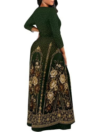 Image of PinkPatty Women's Plus Size V Neck 3 /4 Sleeve Wrap Maxi Dress with Belt