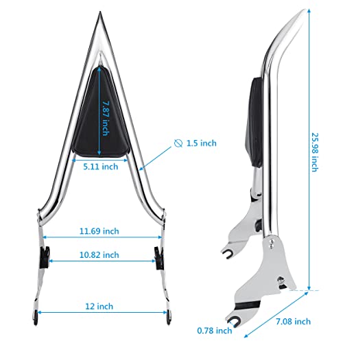 Fiasrac 22 Inches Rear Passenger Sissy Bar Backrest, Detachable Sissy Bar Backrest Compatible For Harley Touring Street Glide Road King Cvo 2009-2021 (Chrome) #TOP3