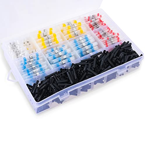 NORJIN 800PCS Solder Seal Wire Connectors, Waterproof Insulated Electrical Wire Terminals Butt Splice Heat Shrink Butt Connectors with Heat Shrink Sleeve for Marine Automotive Boat Truck