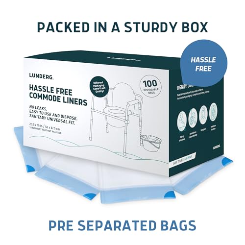 Lunderg Commode Liners - Value Pack 100 Count Universal Fit - Medical Grade Bedside Liners Disposable for Adult Commode Chair, Portable or Camping Toilet Bags