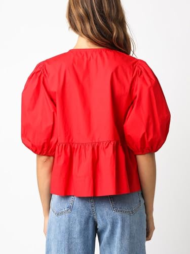 Womens Puff Sleeve Tie Front Blouse Tie Front Half Sleeve Top2