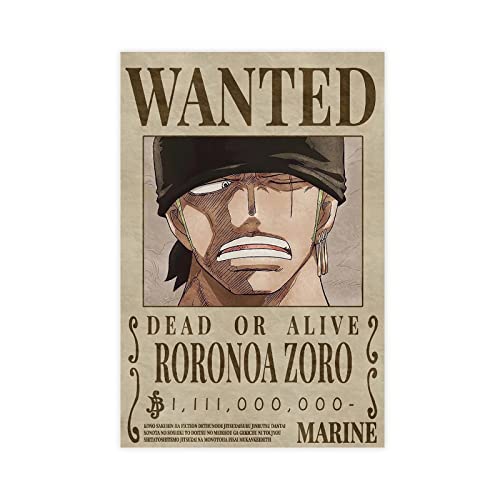 Xiuxin Anime Cartoon Straw Hat Pirates Latest Wanted Bounty Roronoa Zoro Posters Canvas Poster Wall Art Print Painting Decorations For Home Bedroom Living Room Gifts Unframe: 12X18Inch(30X45Cm) #TOP11