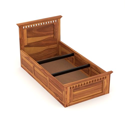 Image of Solid Sheesham Wood Single Size Bed with Box Storage for Bedroom Living Room Single Cot for Home Wooden Palang for Hotel (Honey, Size 6 * 4)