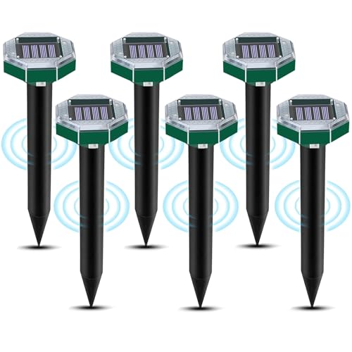 Anti Taupe Solaire Vibration et Ultrasons,6 Pièces Repulsif Taupe Ultrason Solaire,Repousse Les Taupes et Autres Rongeurs pour Le Jardin et Les Pelouses