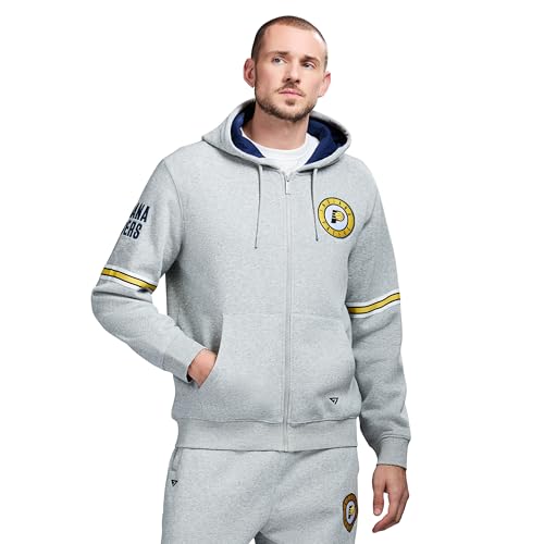 GAME 7 x NBA Officially Licensed Men's Full-Zip Up Long Sleeve Hooded Fleece Sweatshirt, Indiana Pacers, XXL, Heather Grey
