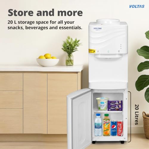 Image of Voltas Floor Mounted Water Dispenser, 3 Water Modes (Hot, Normal, Cold), ABS Body, White, Minimagic Wave FS, 20 litres