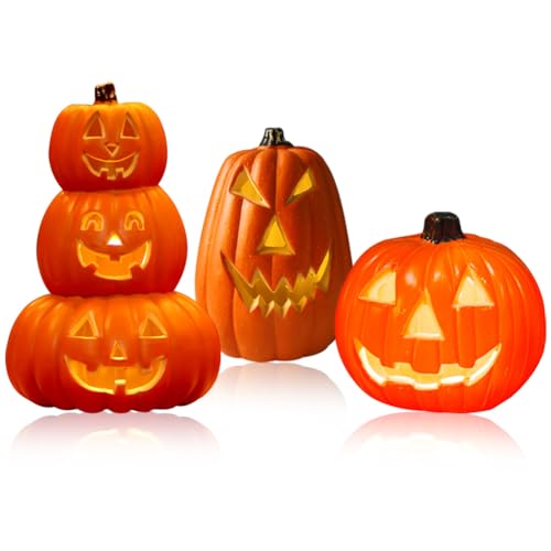 Gujuja 3pcs Halloween Light up Jack O Lantern Pumpkin Prop with Led Light Pumpkin Figurine Lights Pumpkin Skull Lamp-Not Include The Battery Halloween Decor for Indoor Outdoor