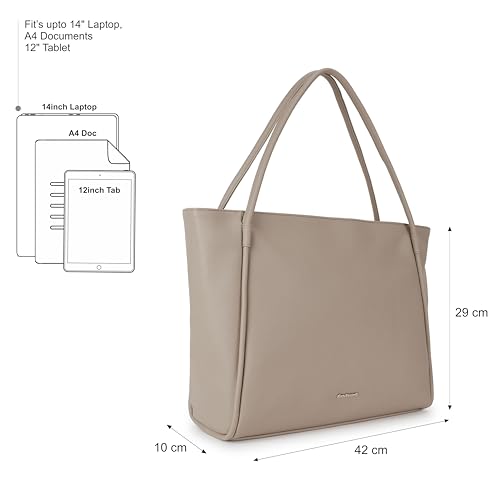 Image of Fastrack Trendy Essential Laptop Tote | Faux-Leather Women's Handbags | Laptop Tote For Casual Carry | Laptop Compatible Upto 15 inch,beige