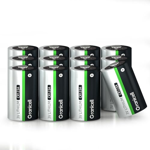 Granicell Pilas CR123A de Litio - Pack de 12 Unidades, 1500 mAh 3V No Recargables Pilas, Larga Duración CR123A | para Sistemas de Seguridad Doméstica, Alarmas Inalámbricas y Baterías de Cámara