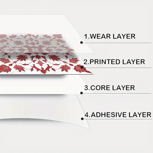 Image of Nuxovilar Peel and Stick Vinyl Floor Tiles, 11.8 inchx11.8 inch | Red Leaf Floral Pattern, 10-Pack Self-Adhesive Flooring