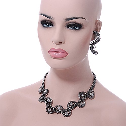 Juego de collar de malla con cristales y pendientes de bronce de 40 cm 3