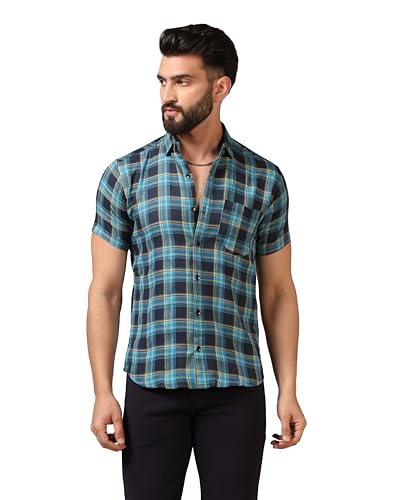 Image of TOPLOT Men's Regular Fit Casual Shirt Checks Design with Spread Collar & Half Sleeves