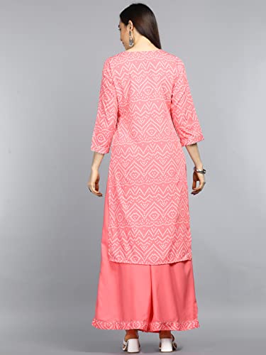 Image of Vaamsi Women's Poly Crepe Bandhani Printed A-line Kurta Palazzo Set