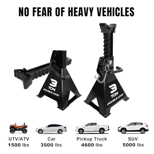 Image of Torin AT43005AB Steel Heavy Duty Jack Stands: Double Locking Pins, 3 Ton (6,000 lb) Capacity, Black, 1 Pair (2 Pack)