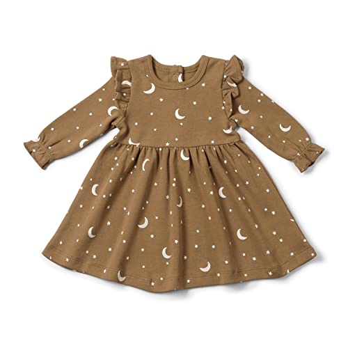 Makemake Organics GOTS Organic Cotton Dress Girls Twirly Ruffle Dress Long Sleeve Fall Party Holiday Dinner Toddler Girls (Moonlight, 4-5T)