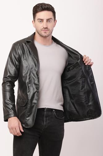 Image of Wolver Men's PU Leather Blazer, Casual Party, 2-Button