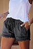 HVEPUO Women's Jean Shorts Frayed Raw Hem Drawstring Denim Shorts Casual Summer Black L #1