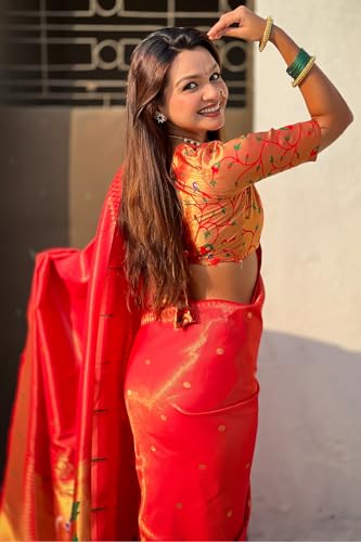 Image of SGF11 Women's Paithani Soft Lichi Silk Kanjivaram Sarees With Blouse Piece