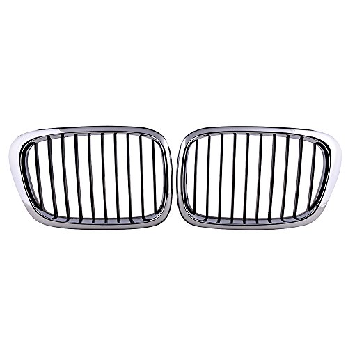 Astra-Depot 1 Pair Front Kidney Grille Grill for E39 520 523 525 528 530 535 540 M5 4-DR 1997-2003 Chrome Electroplated Frame