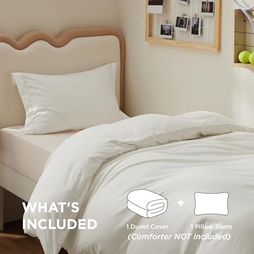 Bedsure Duvet Cover Twin/Twin XL Size - Soft Double Brushed Bedding Set for Kids & Adults, Zipper Closure, 2 Pieces, Includes 1 Duvet Cover (68"x90") & 1 Pillow Sham, NO Comforter, Ivory White