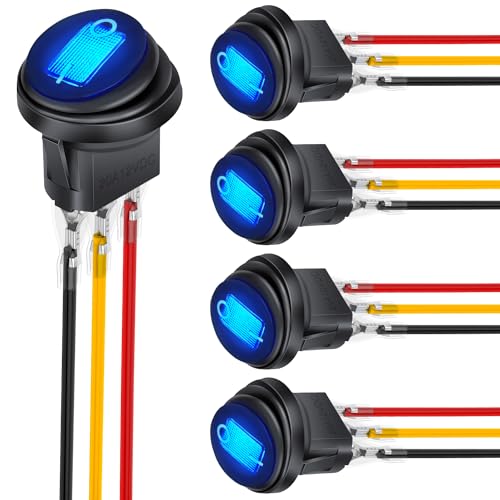 Image of Nilight 5Pcs Waterproof Round Rocker Toggle Blue LED Switch with Locked Terminal Wires