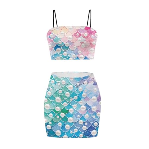Image of Biyejit Women's 2 Piece Summer Outfits Spaghetti Strap Crop Tops and Bodycon Mini Skirt Dress Set Plus Size S-4XL
