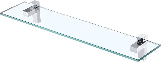 KES Bathroom Shelf Glass 60CM Glass Shower Shelf Wall Mounted 8MM Extra-Thick Tempered Glass with Polished Chrome Bracket, BGS3201S60