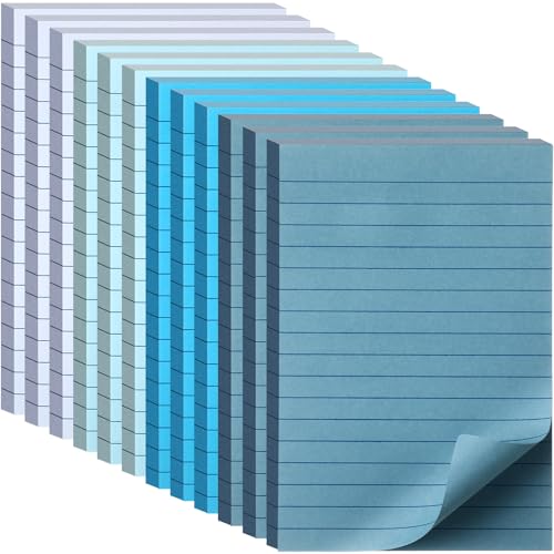 AmazingSpark 12 Pads Blue Boho Sticky Notes 4x6 with Line, Lined Self Stick Notes Pads Boho Office Supplies, Vintage Aesthetic School Accessories 50 Sheets/pad
