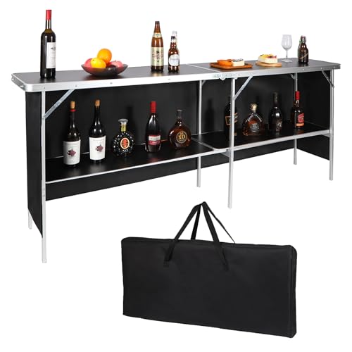 REDCAMP Portable Bar Table, Pop Up Folding Mobile Bar Bartender Table with Carry Bag for Events, Party, Camping, Tradeshow, Exhibition, Easy Setup, Black, 82'x33'x15'