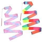 2 Pcs Dance Ribbons for Kids Gymnastics Ribbon Dancer with Wand Sparkling Dance Stuff Gymnastics Stuff Streamer Twirling Dancing Ribbons Essentials Accessories for Girls Training Equipment for Adults