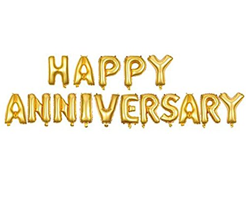 Image of AMFIN Happy Anniversary Letter Foil Balloon /Anniversary Party Decoration Items (16 Letters) - Golden