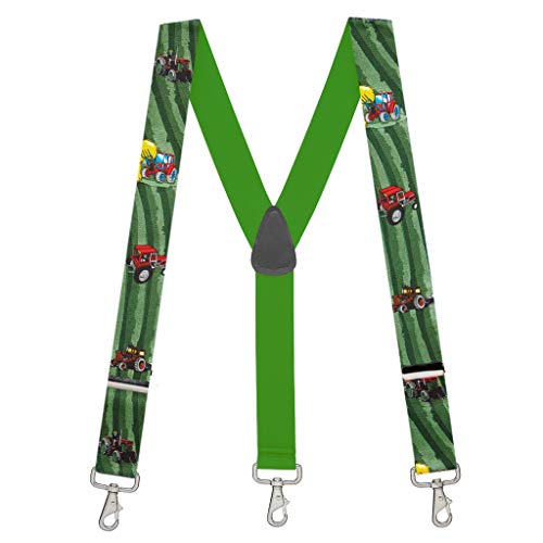 Suspender Store Novelty Pattern Trigger Snap Suspenders - 1.5-Inch Wide Elastic - Y-Back - 54 for 61 to 65 tall - Red Tractor