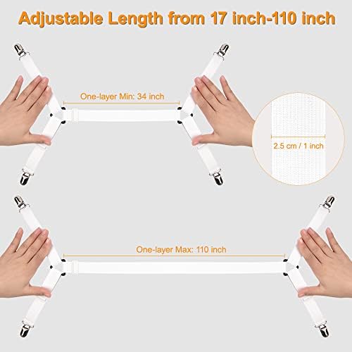 Sopito Bed Sheet Fasteners, 2pcs Adjustable Long Bed Sheet Holder Straps Heavy Duty Bed Sheet Clips Grippers Suspenders for All Square Mattresses Fitted Sheets Flat Sheets, White