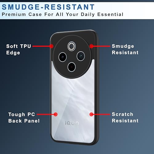 Image of CEDO Backcover for iQOO Z10 / Vivo T4 (5G) | Camera Protection Bump Shockproof Edge | Ultra Hybrid Transparent Acrylic Clear TPU+PC Hard Backcase Cover (Black)