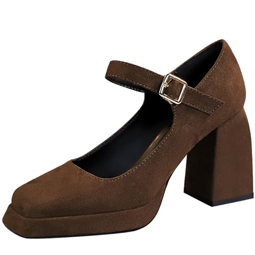 XIEPP De mujer Plataforma Tacón grueso Zapatos de vestir Plataforma Zapatos con Hebilla, marrón, 37 EU XIEPP De mujer Plataforma Tacón grueso Zapatos de vestir Plataforma Zapatos con Hebilla, marrón, 37 EU