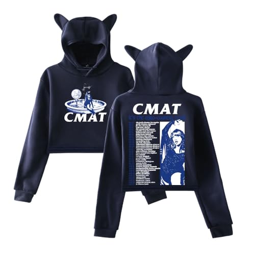 CMAT Euro-Country Tour Merch - Sudadera con capucha y orejas de gato para mujer, azul marino, M