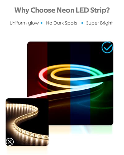 Image of RGB LED Neon Strip Lights 16.4FT /5M Outdoor Waterproof Neon LED Rope Light AC 110V~130V Color Change Dimmable Flexible Led Rope Lights with Remote Controller for Bedroom Game Room Home Decor