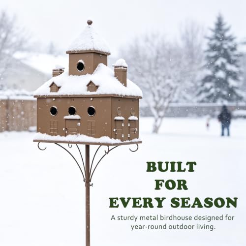 Image of Metal Birdhouse with Pole, 7-Room Castle, 7-Prong Ground Stake