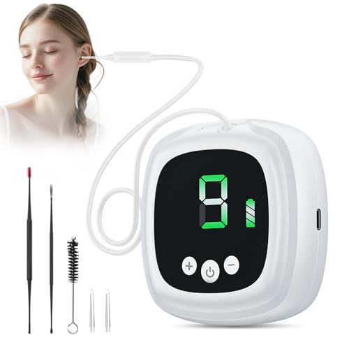 Ear Wax Vacuum Removal Kit, 9 Levels Strong Suction Ear Vacuum Electric Earwax Suction Remover Reusable Ear Cleaning Kit for Adult Kids (White)