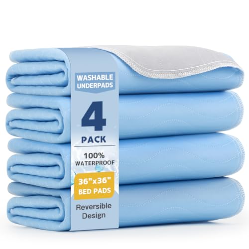 Image of Washable Underpads 36 inchx36 inch(4 Pack)- Dual-Sided & Ultra-Thick, Heavy Duty Waterproof Nursing Pads Incontinence Bed Pads, Reusable Washable Pee Pads for Dogs, Diaper Changing & Adults Pads