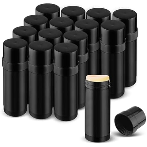 DMuuuDM 15 Pack 2 oz/60ml Plastic Deodorant Containers,Empty Round Twist-Up Solid Stick Tube Container for Homemade Deodorant,Shaving Soap Stick,Heel Lip Balm,Solid Lotion Bars-Top Filling,Black Cover