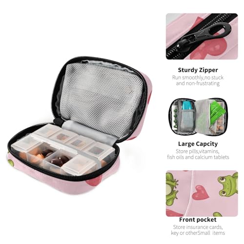 Image of Pink Frog and Love Cute Pill Organizer Weekly Travel Pill Box 7 Day Large Capacity Pill Dispenser Case with 8 Pill Container Daily Pill Box Organizer Vitamin Holder Pill Bottle Organizer Small
