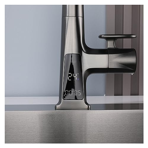 Robinet d'évier à double commande noir et chrome avec écran digital intégré - 6
