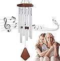 ASTARIN Memorial Wind Chimes for Outside, 30'' Deep Tone, Sympathy Wind-Chime Personalized with 6 Tuned Tubes, Elegant Chime for Garden Patio Balcony and Home Silver