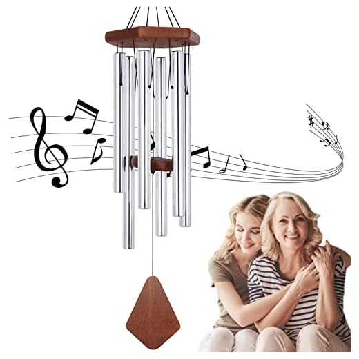 ASTARIN Wind Chimes Outdoor Deep Tone, 30 Inches Memorial Wind Chime Outdoor, Wedding Wind-Chime Personalized with 6 Tuned Tubes, Elegant Chime for Garden, Patio, Balcony and Home, Silver